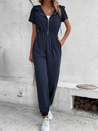 Hooded Zip Loose Casual Cargo Jumpsuit - Stormyjay