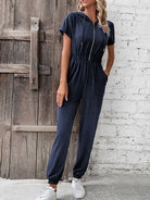 Hooded Zip Loose Casual Cargo Jumpsuit - Stormyjay