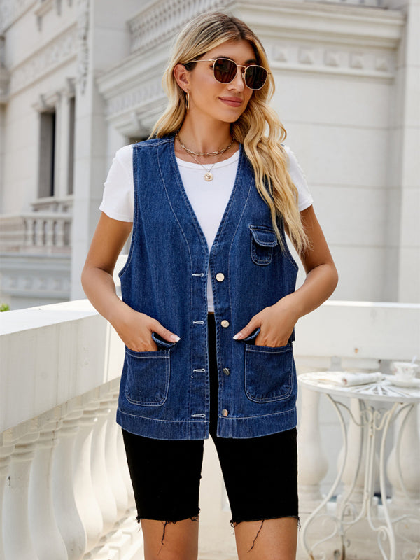 New Denim Vest Multi-Pocket Personality Washable Vest for Women - Stormyjay