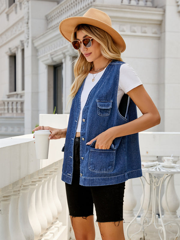 New Denim Vest Multi-Pocket Personality Washable Vest for Women - Stormyjay