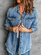 Street trendy denim lapel loose type simple blouse - Stormyjay