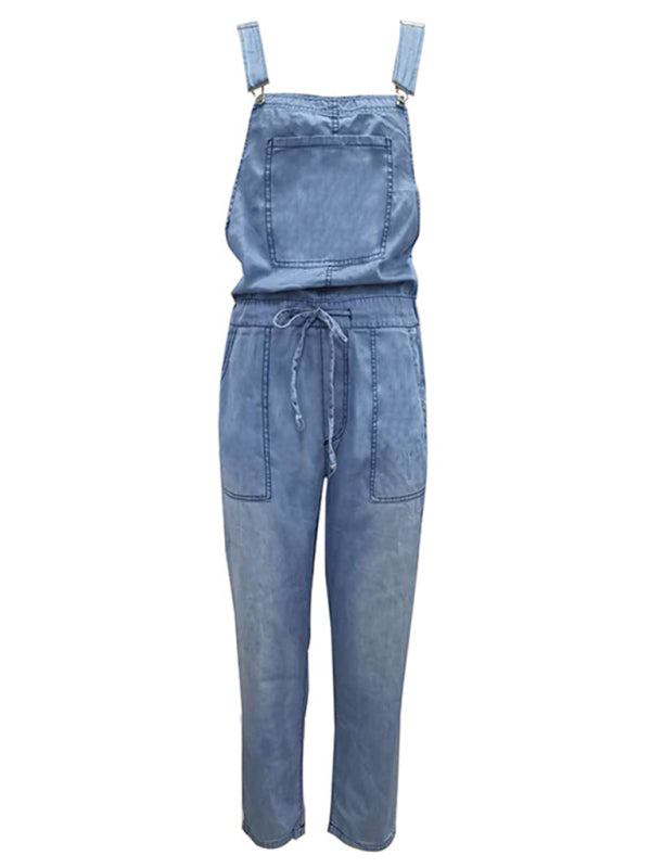 Denim Jumpsuit Loose Fashion Elastic Mid Waist Jumpsuit Women's Pants - Stormyjay