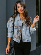 New style leopard print fashion print stitching ripped denim top casual jacket - Stormyjay