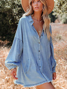 Balloon Sleeve Short Dress Vintage Fashion Loose Denim Dress - Stormyjay