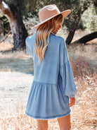 Balloon Sleeve Short Dress Vintage Fashion Loose Denim Dress - Stormyjay