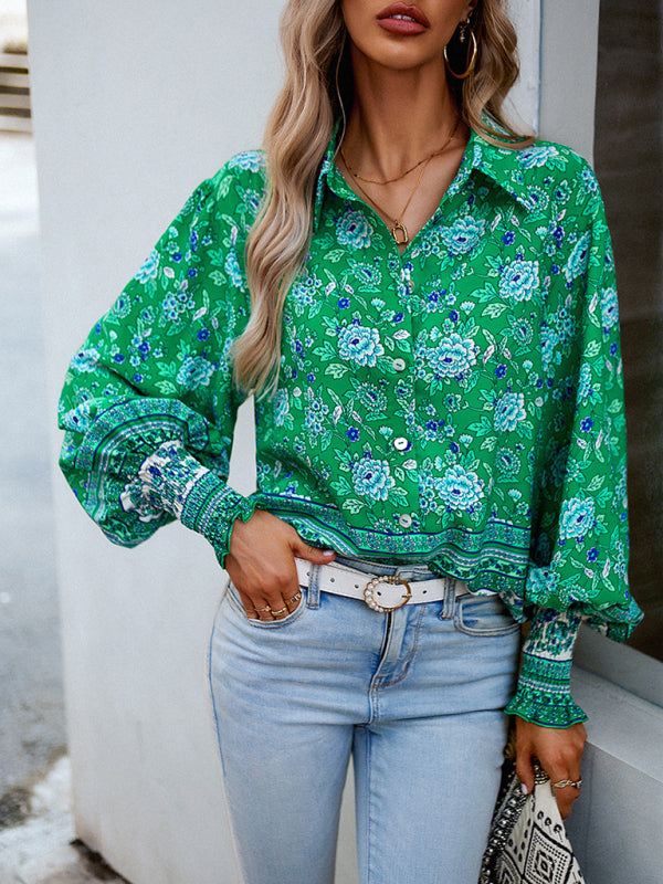 Women's Printed Vacation Casual Long Sleeve Top - Stormyjay