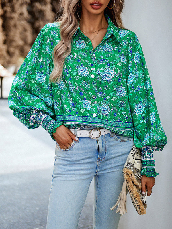 Women's Printed Vacation Casual Long Sleeve Top - Stormyjay