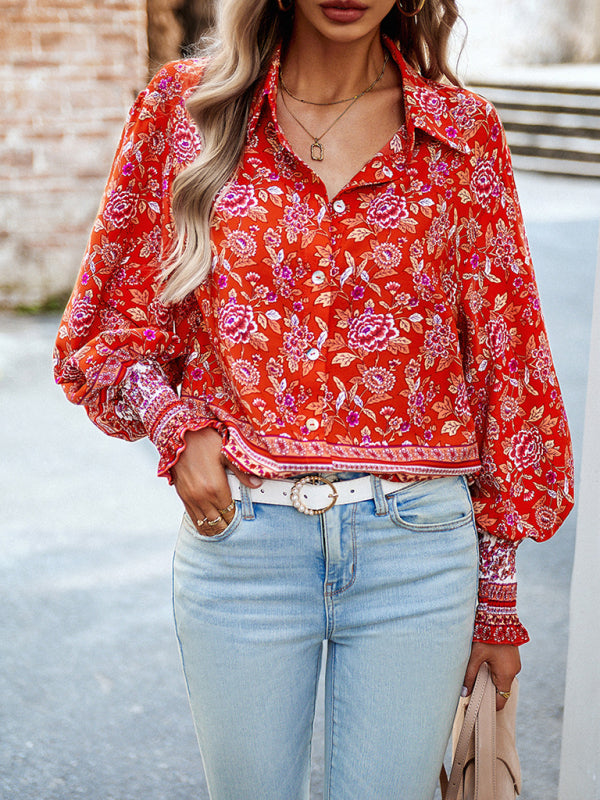 Women's Printed Vacation Casual Long Sleeve Top - Stormyjay