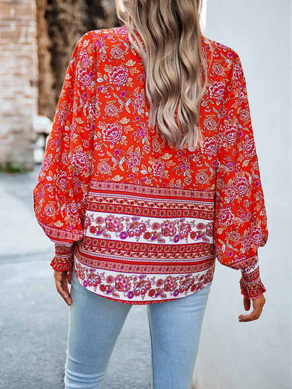 Women's Printed Vacation Casual Long Sleeve Top - Stormyjay