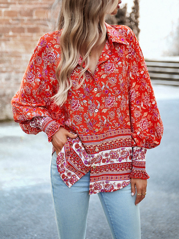 Women's Printed Vacation Casual Long Sleeve Top - Stormyjay