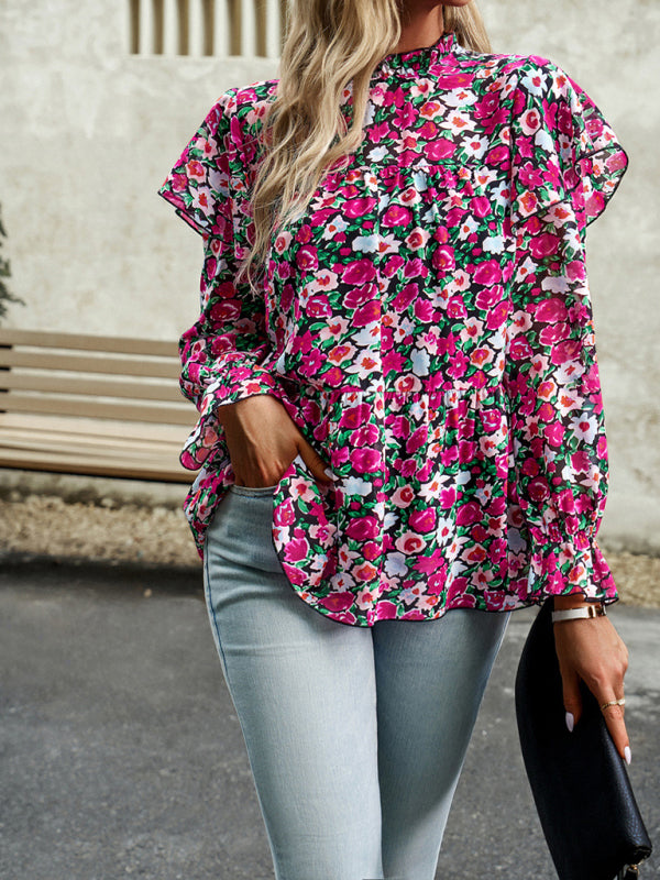 Floral Shirt Feminine Commuter Long Sleeve Top - Stormyjay