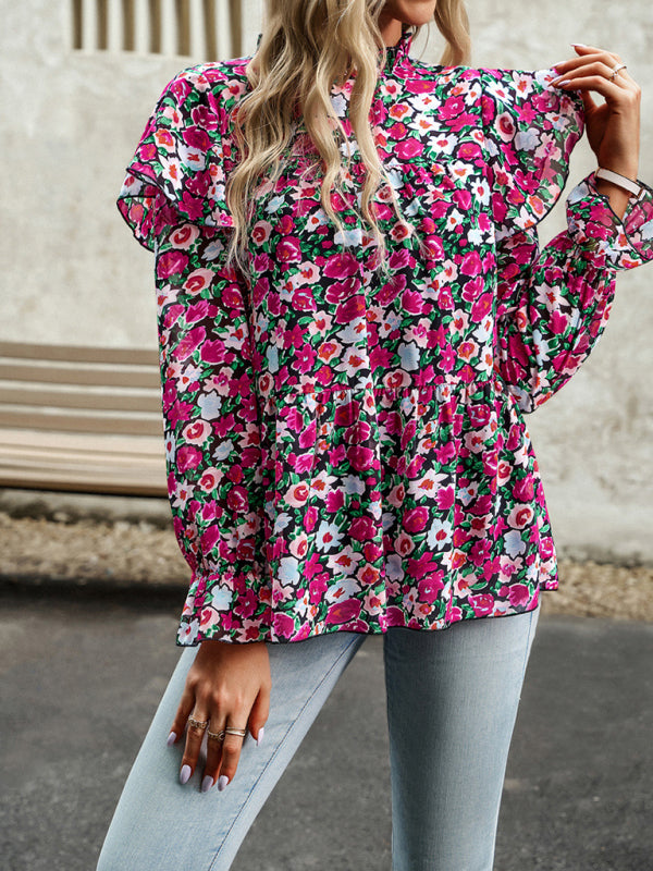 Floral Shirt Feminine Commuter Long Sleeve Top - Stormyjay