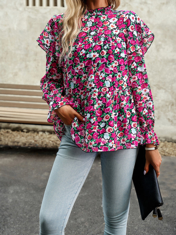 Floral Shirt Feminine Commuter Long Sleeve Top - Stormyjay