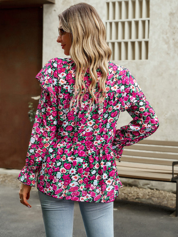 Floral Shirt Feminine Commuter Long Sleeve Top - Stormyjay