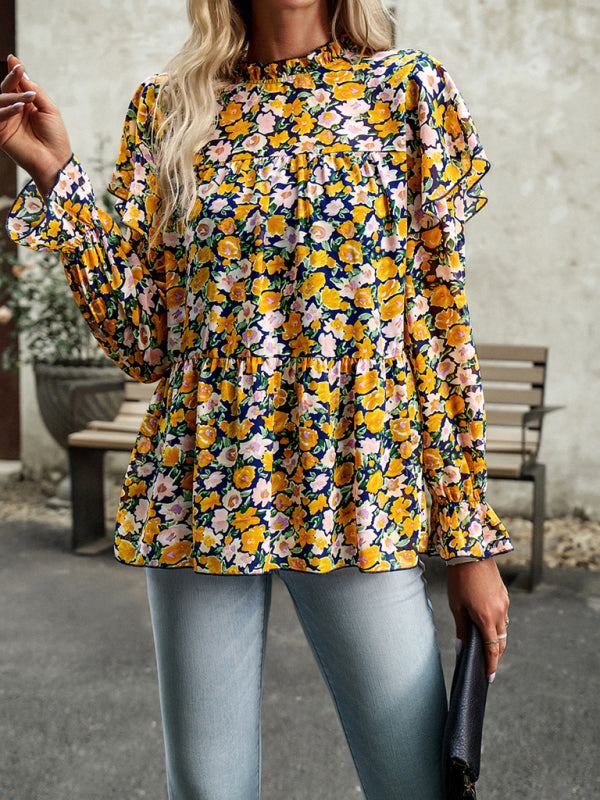 Floral Shirt Feminine Commuter Long Sleeve Top - Stormyjay