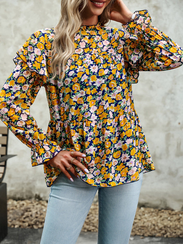 Floral Shirt Feminine Commuter Long Sleeve Top - Stormyjay