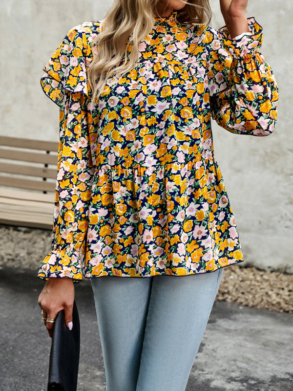 Floral Shirt Feminine Commuter Long Sleeve Top - Stormyjay