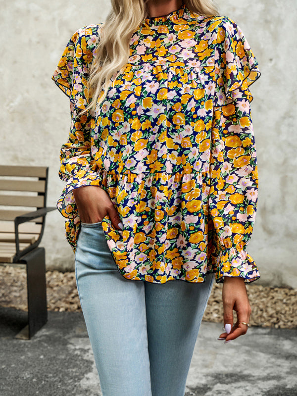 Floral Shirt Feminine Commuter Long Sleeve Top - Stormyjay