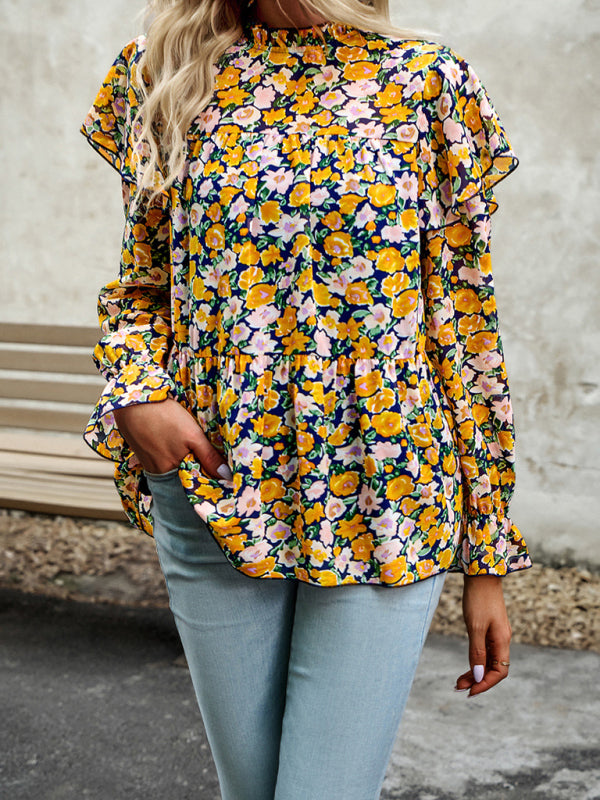 Floral Shirt Feminine Commuter Long Sleeve Top - Stormyjay
