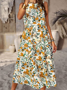 Spring and summer halter neck loose holiday multi-layer print dress - Stormyjay