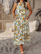 Spring and summer halter neck loose holiday multi-layer print dress - Stormyjay