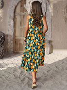 Spring and summer halter neck loose holiday multi-layer print dress - Stormyjay