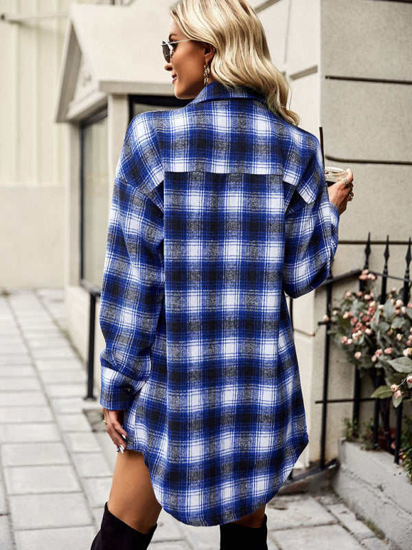 Plaid Shirt Long Tops Versatile Casual Women's Clothing - Stormyjay