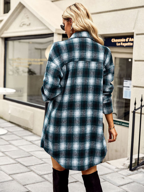 Plaid Shirt Long Tops Versatile Casual Women's Clothing - Stormyjay