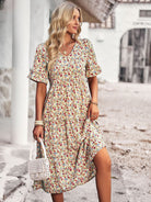 Elegant V-neck short-sleeved holiday dress - Stormyjay