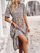 Elegant V-neck short-sleeved holiday dress - Stormyjay