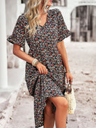 Elegant V-neck short-sleeved holiday dress - Stormyjay
