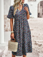 Elegant V-neck short-sleeved holiday dress - Stormyjay
