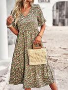 Elegant V-neck short-sleeved holiday dress - Stormyjay