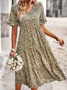 Elegant V-neck short-sleeved holiday dress - Stormyjay