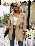 Women's fashion lapel drawstring trench coat - Stormyjay