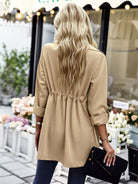 Women's fashion lapel drawstring trench coat - Stormyjay