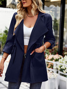 Women's fashion lapel drawstring trench coat - Stormyjay