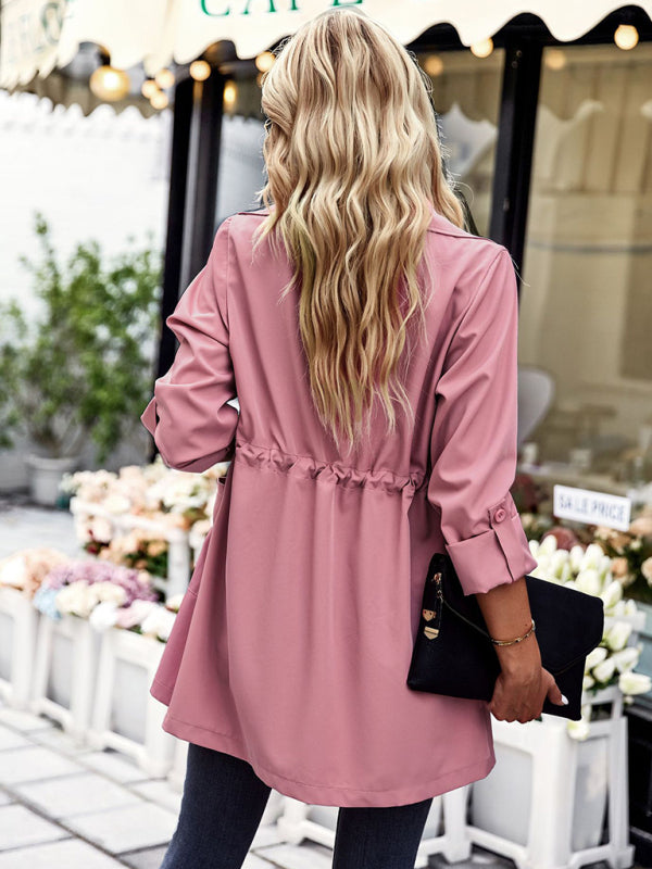 Women's fashion lapel drawstring trench coat - Stormyjay