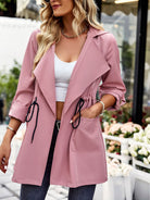 Women's fashion lapel drawstring trench coat - Stormyjay