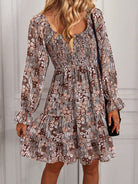 Bohemian print stretch elastic square neck long-sleeved dress - Stormyjay