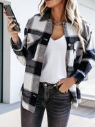 Women's autumn and winter long-sleeved loose wool plaid shirt coat - Stormyjay