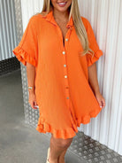 New Solid Color Shirt Dress Ruffle Sleeve Irregular Shirt Dress - Stormyjay