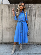 Denim Casual High Waist Pocket Lapel Dress - Stormyjay