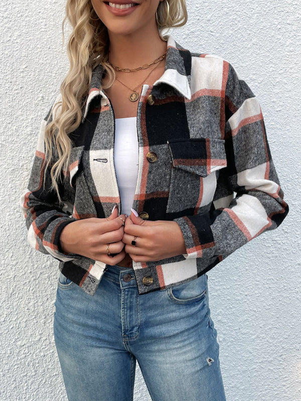 New women's plaid cross-border long-sleeved shirt jacket - Stormyjay