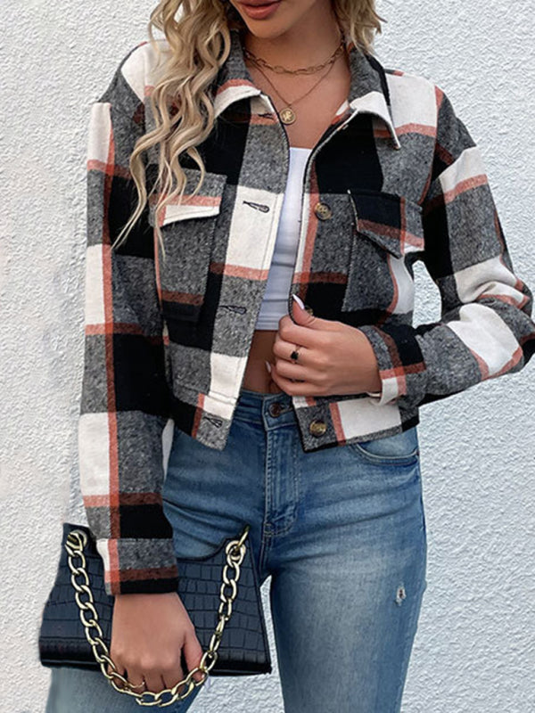 New women's plaid cross-border long-sleeved shirt jacket - Stormyjay