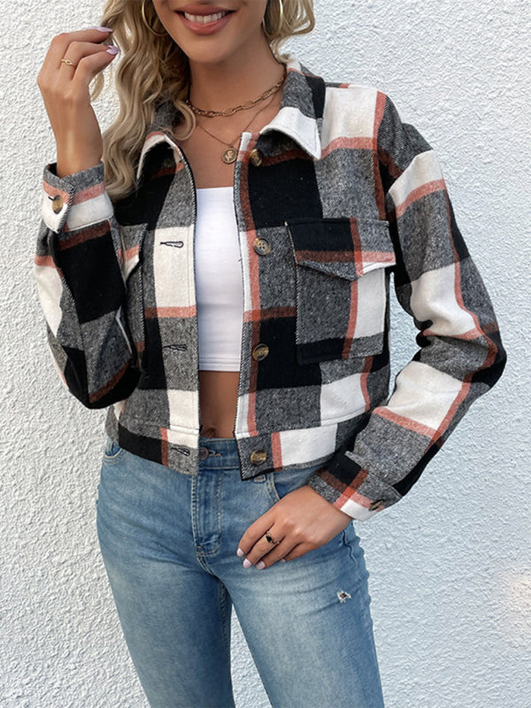 New women's plaid cross-border long-sleeved shirt jacket - Stormyjay