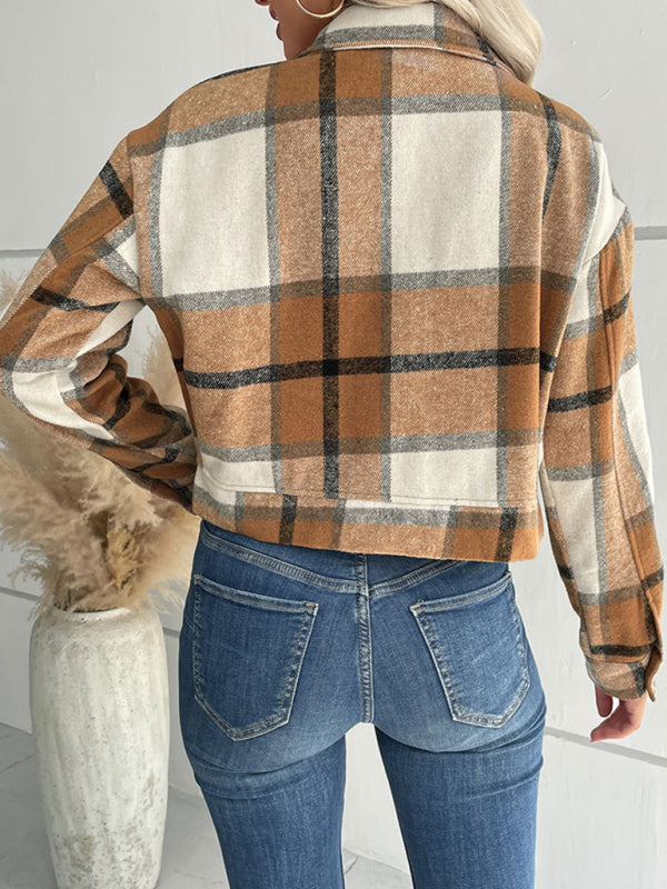 New women's plaid cross-border long-sleeved shirt jacket - Stormyjay