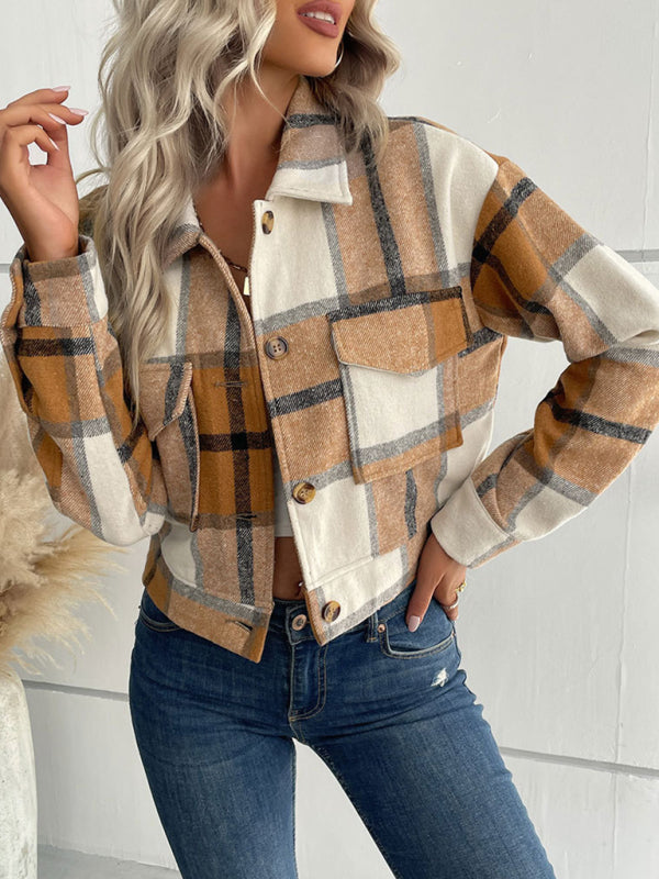 New women's plaid cross-border long-sleeved shirt jacket - Stormyjay