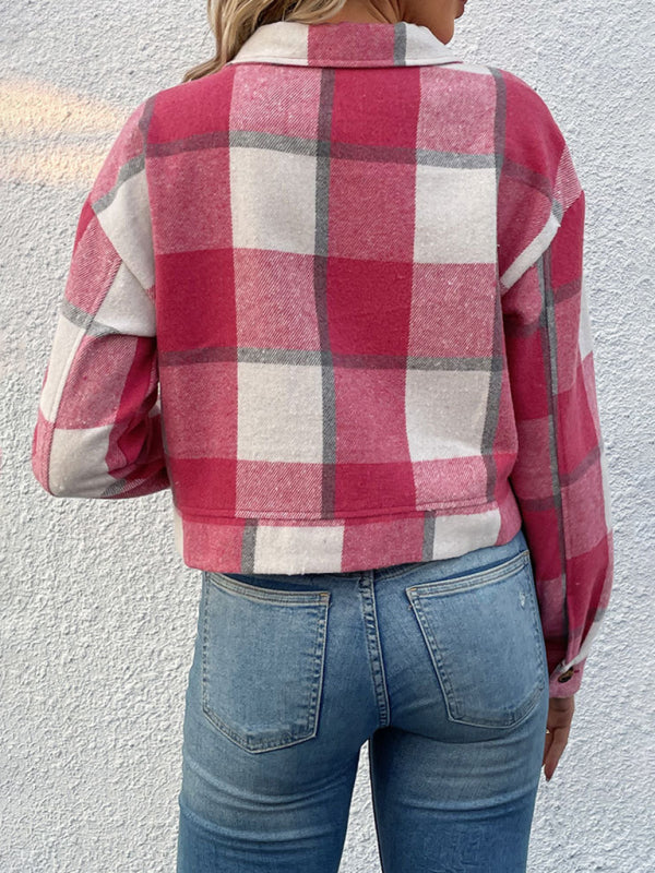 New women's plaid cross-border long-sleeved shirt jacket - Stormyjay