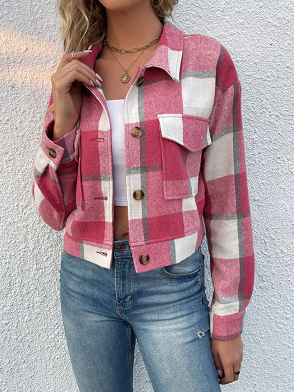 New women's plaid cross-border long-sleeved shirt jacket - Stormyjay